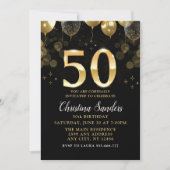 Elegant 50th Birthday Invitation with Gold Ballons Kaart (Voorkant)