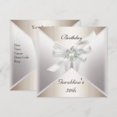 Elegant 50th Birthday Invite Pearl White Beige Kaart (Voorkant / Achterkant)