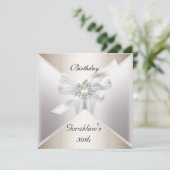 Elegant 50th Birthday Invite Pearl White Beige Kaart (Staand voorkant)