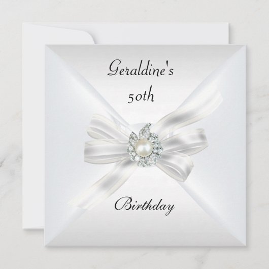 Elegant 50th Birthday Invite Pearl White Kaart (Voorkant)