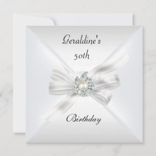 Elegant 50th Birthday Invite Pearl White Kaart