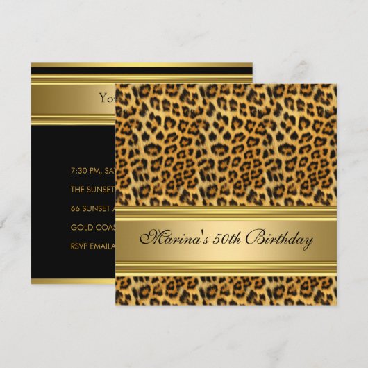 Elegant 50th Birthday Party Black Gold Cheetah Kaart