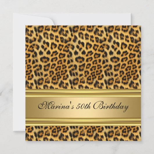 Elegant 50th Birthday Party Black Gold Cheetah Kaart (Voorkant)