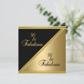 Elegant 50th Birthday Party Black Gold Floral Kaart (Staand voorkant)