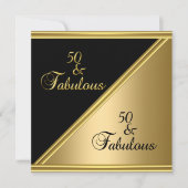 Elegant 50th Birthday Party Black Gold Floral Kaart (Voorkant)