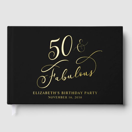 Elegant 50th Birthday Party Black Gold Gastenboek (Voorkant)