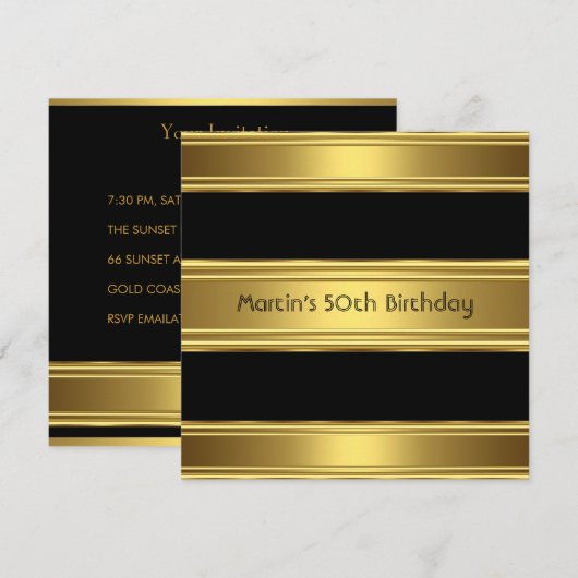 Elegant 50th Birthday Party Black Gold Mans Kaart (Voorkant / Achterkant)
