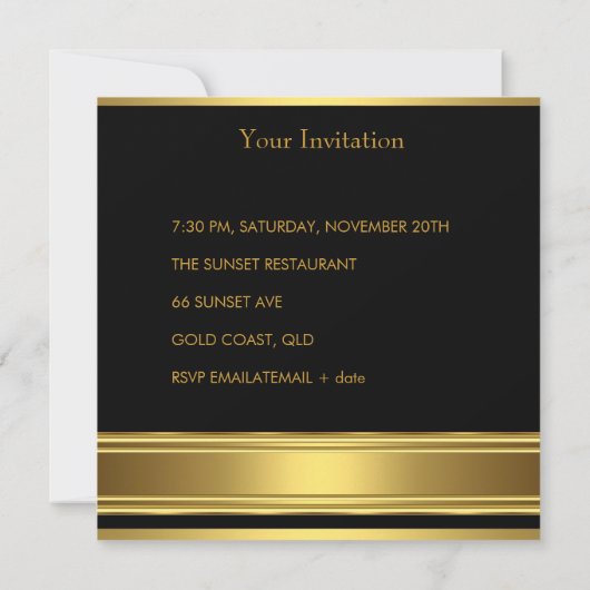 Elegant 50th Birthday Party Black Gold Mans Kaart (Achterkant)