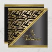 Elegant 50th Birthday Party Black Gold Zebra Kaart (Voorkant / Achterkant)