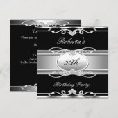 Elegant 50th Birthday Party Black Silver 50 Kaart (Voorkant / Achterkant)