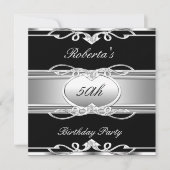 Elegant 50th Birthday Party Black Silver 50 Kaart (Voorkant)