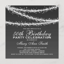 Elegant 50th Birthday Party Black String Lights Kaart