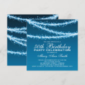 Elegant 50th Birthday Party Blue String Lights Kaart (Voorkant / Achterkant)