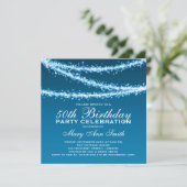 Elegant 50th Birthday Party Blue String Lights Kaart (Staand voorkant)