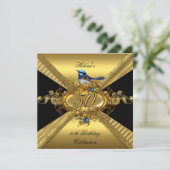 Elegant 50th Birthday Party BlueBird Gold Black Kaart (Staand voorkant)