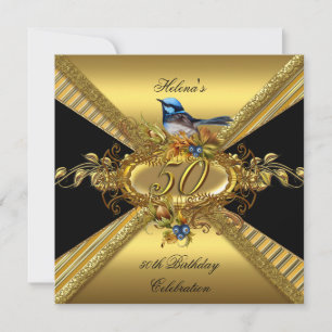 Elegant 50th Birthday Party BlueBird Gold Black Kaart