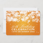Elegant 50th Birthday Party Dazzling Stars Oranje Kaart (Achterkant)