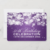 Elegant 50th Birthday Party Dazzling Stars Paars Kaart (Achterkant)