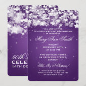 Elegant 50th Birthday Party Dazzling Stars Paars Kaart (Voorkant / Achterkant)