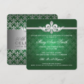 Elegant 50th Birthday Party Fleur De Lis Green Kaart (Voorkant / Achterkant)