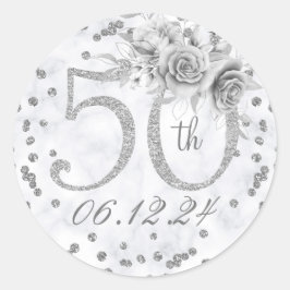 Elegant 50th Birthday Party Glam Marble Silver Ronde Sticker