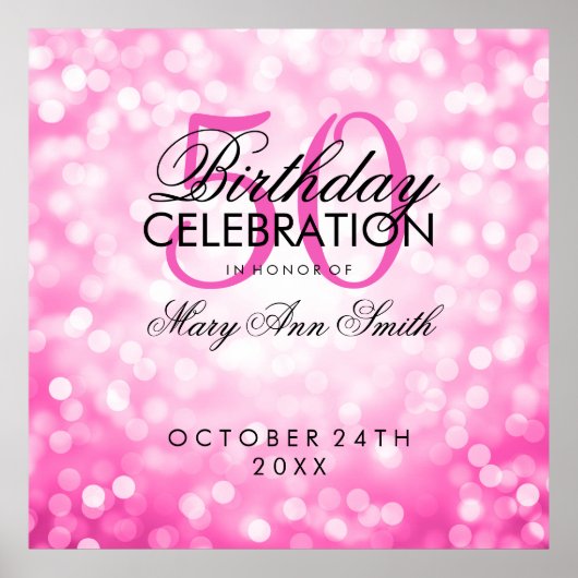 Elegant 50th Birthday Party Glitter Licht Roze Poster (Voorkant)