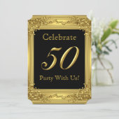 Elegant 50th Birthday Party Gold Golden 50 Black 2 Kaart (Staand voorkant)