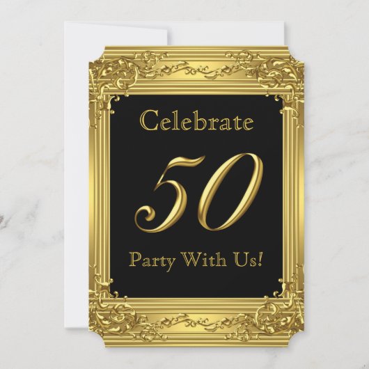 Elegant 50th Birthday Party Gold Golden 50 Black 2 Kaart (Voorkant)