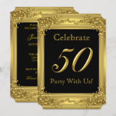 Elegant 50th Birthday Party Gold Golden 50 Black 2 Kaart (Voorkant / Achterkant)