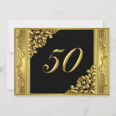 Elegant 50th Birthday Party Gold Golden 50 Black Kaart (Voorkant)