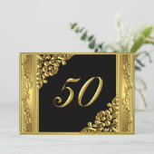 Elegant 50th Birthday Party Gold Golden 50 Black Kaart (Staand voorkant)