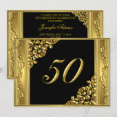 Elegant 50th Birthday Party Gold Golden 50 Black Kaart (Voorkant / Achterkant)