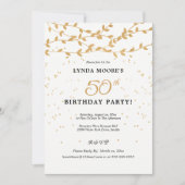 Elegant 50th Birthday Party Gold Leaves Kaart (Voorkant)