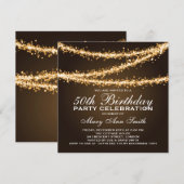 Elegant 50th Birthday Party Gold String Lights Kaart (Voorkant / Achterkant)