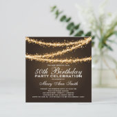 Elegant 50th Birthday Party Gold String Lights Kaart (Staand voorkant)