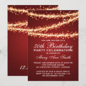 Elegant 50th Birthday Party Gold String Lights Red Kaart (Voorkant / Achterkant)