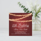 Elegant 50th Birthday Party Gold String Lights Red Kaart (Staand voorkant)