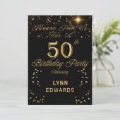 Elegant 50th Birthday Party Invitation Gold Kaart (Staand voorkant)
