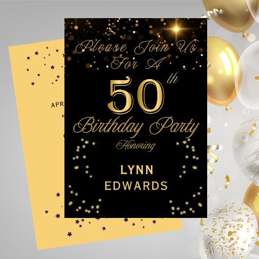 Elegant 50th Birthday Party Invitation Gold Kaart