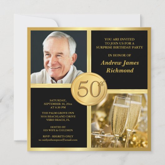 Elegant 50th Birthday Party Invitations with Photo Kaart (Voorkant)