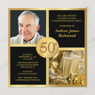 Elegant 50th Birthday Party Invitations with Photo Kaart
