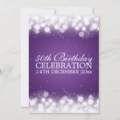 Elegant 50th Birthday Party Magic Sparkle Paars Kaart (Achterkant)