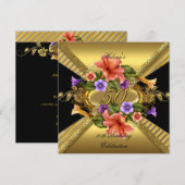 Elegant 50th Birthday Party Petunias Gold Black Kaart (Voorkant / Achterkant)