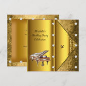 Elegant 50th Birthday Party Piano Kaart (Voorkant / Achterkant)