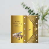Elegant 50th Birthday Party Piano Kaart (Staand voorkant)