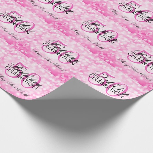 Elegant 50th Birthday Party Pink Glitter Lights Cadeaupapier (Hoek)
