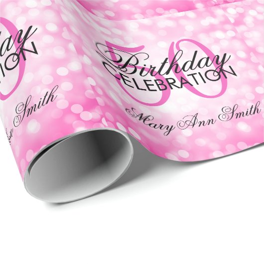 Elegant 50th Birthday Party Pink Glitter Lights Cadeaupapier (Rol Hoek)