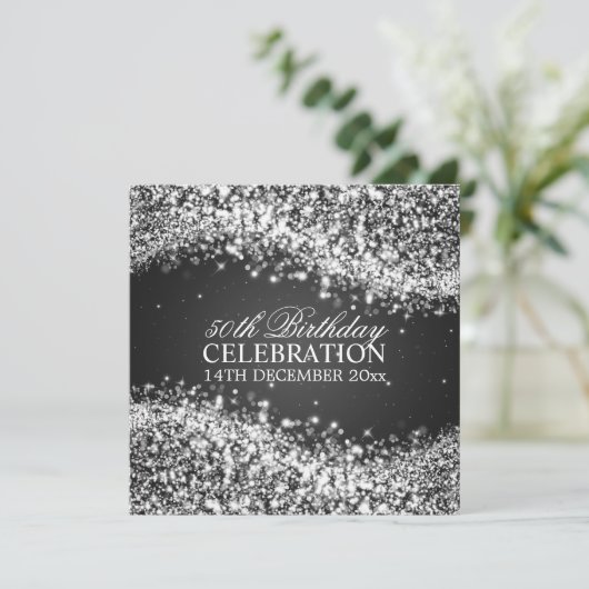 Elegant 50th Birthday Party Sparging Wave Black Kaart (Staand voorkant)