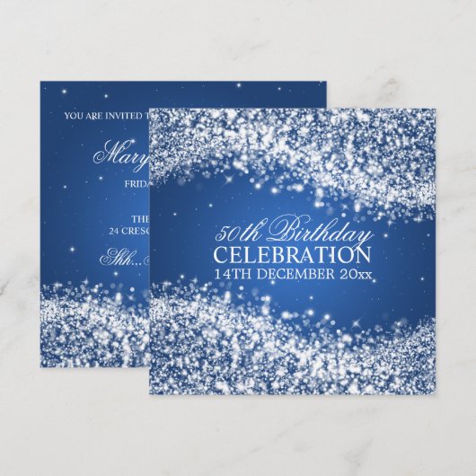 Elegant 50th Birthday Party Sparging Wave Blue Kaart (Voorkant / Achterkant)