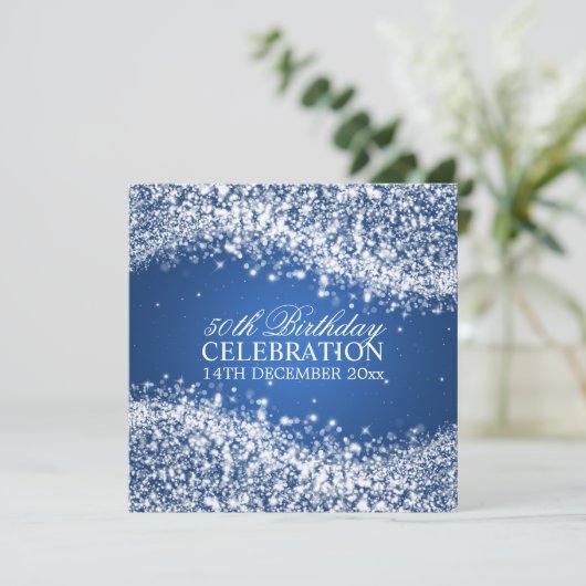 Elegant 50th Birthday Party Sparging Wave Blue Kaart (Staand voorkant)